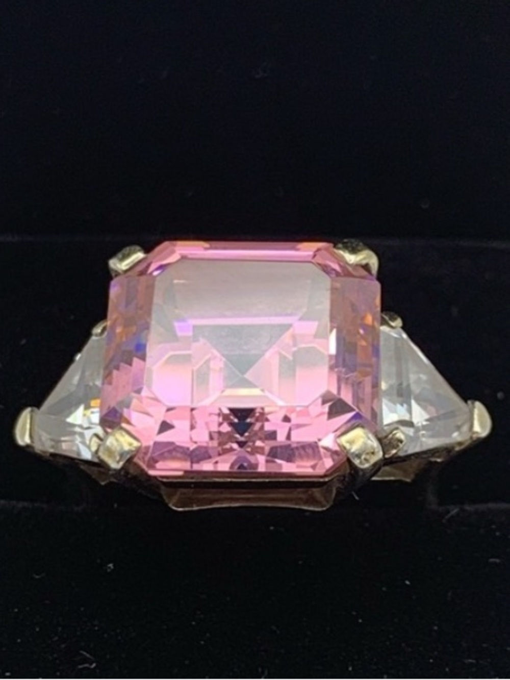 Vintage Nikolas Vermeil Sterling Silver Gold Plated Pink/White Ring Size 7.5
